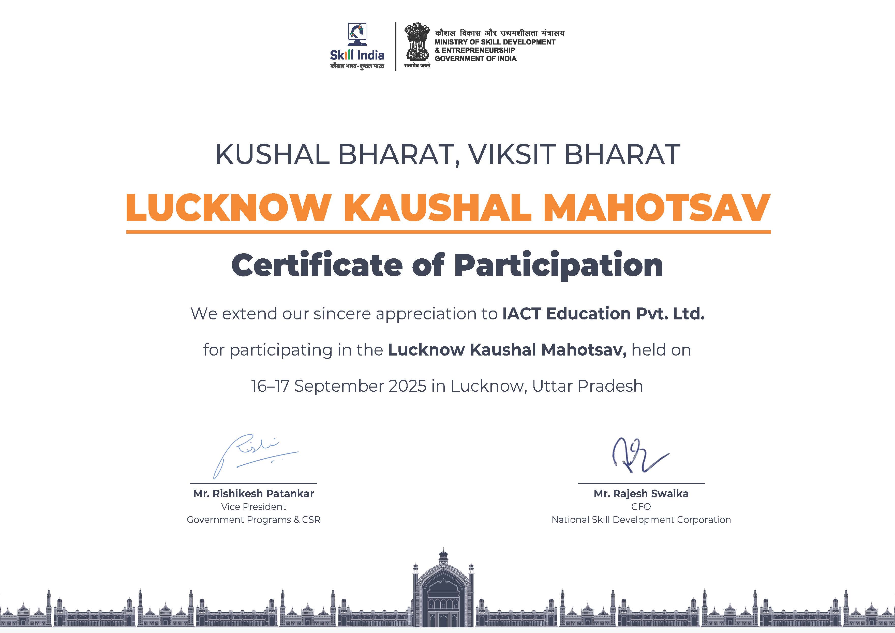 NSDC Appreciates IACT Education at Lucknow Kaushal Mahotsav