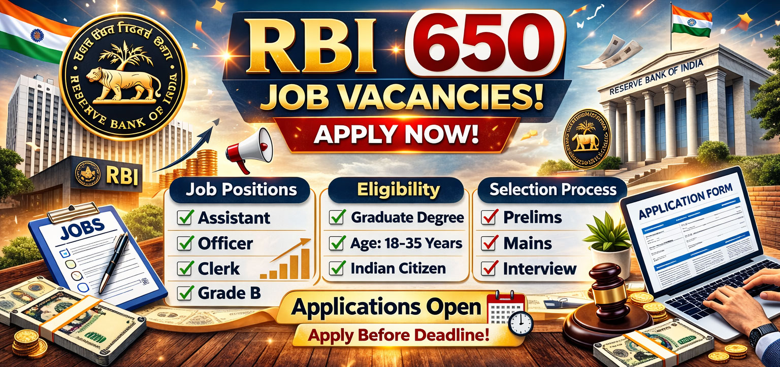 रिजर्व बैंक ऑफ इंडिया (RBI) में 650 पदों पर बंपर भर्ती 2026 – अभी करें ऑनलाइन आवेदन