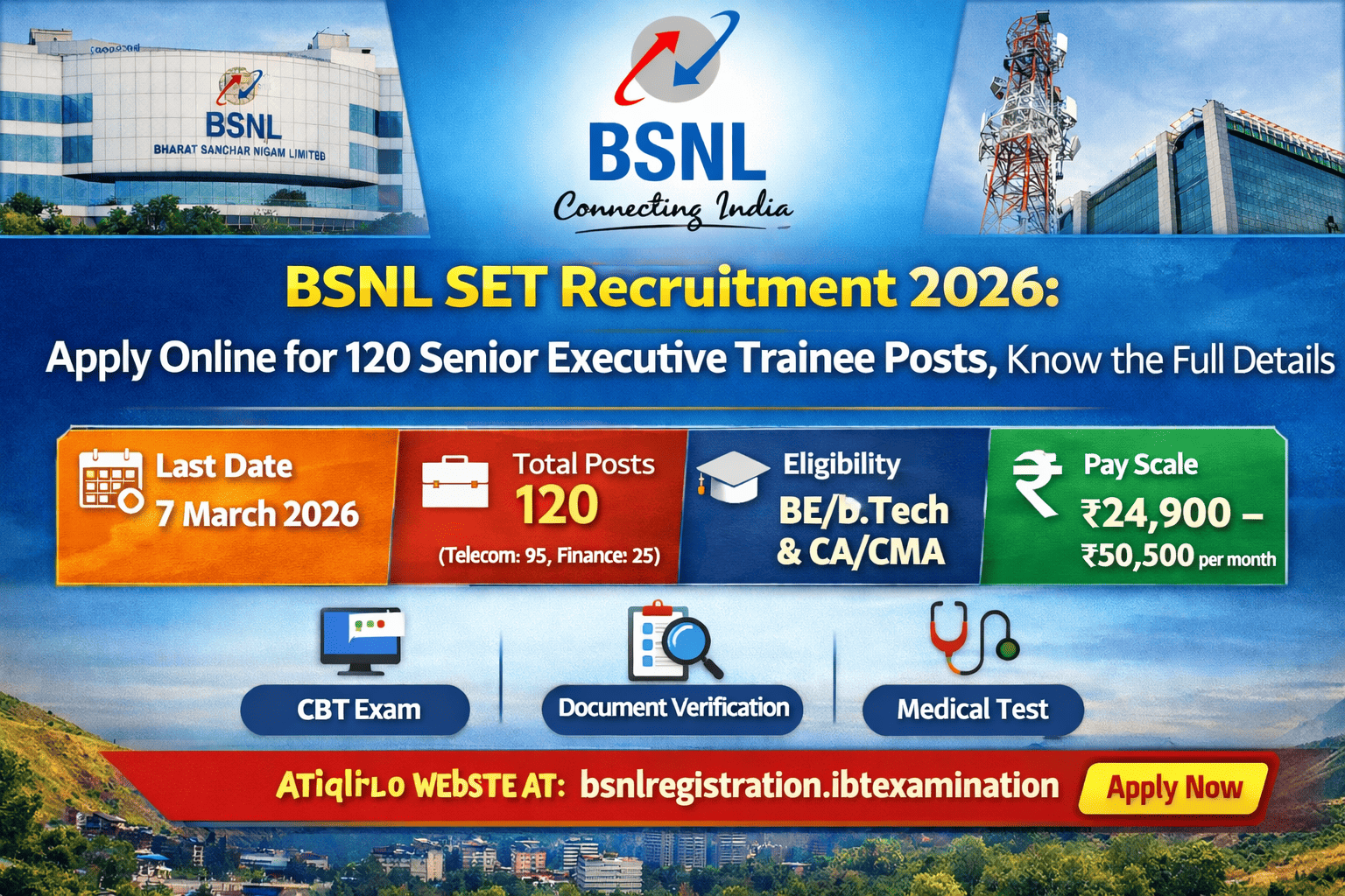 BSNL SET भर्ती 2026: 120 सीनियर एग्जीक्यूटिव ट्रेनी पदों पर आवेदन शुरू, जानें पूरी प्रक्रिया